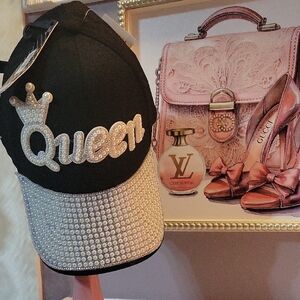Black and Pearl Embelished BLING Ball  Cap "Queen"